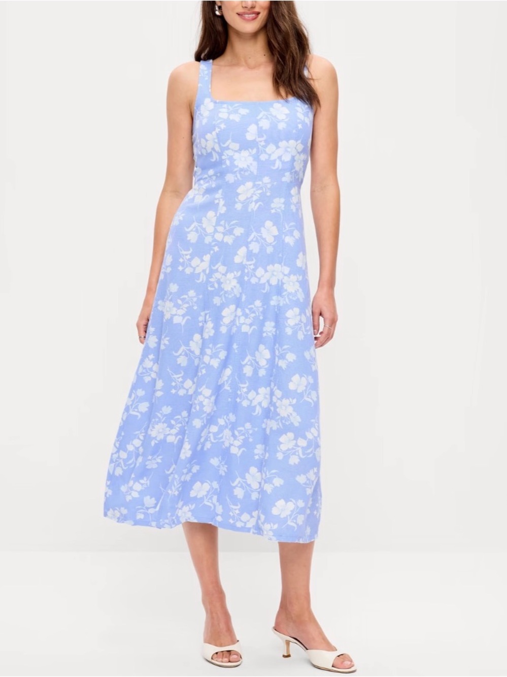 Old Navy Light Blue Floral Square-Neck linen Midi Dress